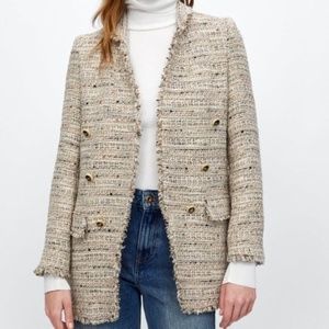 ZARA Oversized Long Tweed Blazer